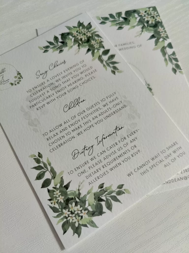 Taylor Wedding Invitation Suite - Details Sheet