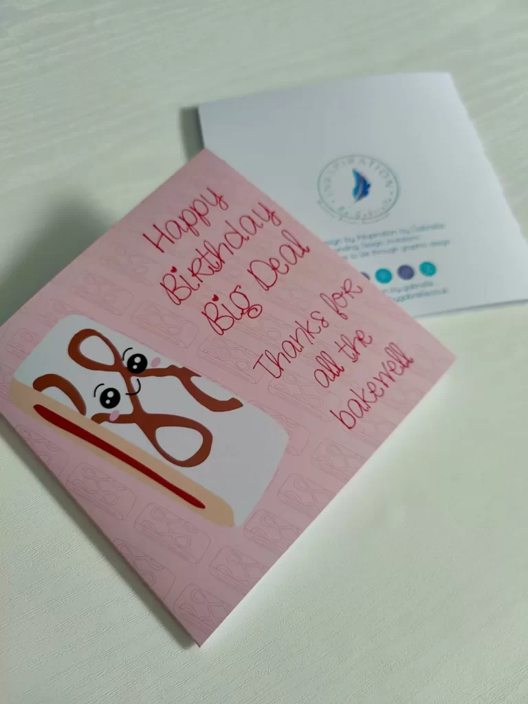 Bakewell Tart Birthday Card, front and back
