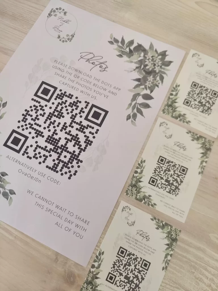 Wedding photo QR signs (big and small) - Nikki and Dean